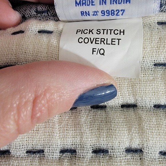 Pine Cone Hill $428 Pick Stitch Navy Queen/Full Cotton Quilt Coverlet Reversible - Picture 7 of 7